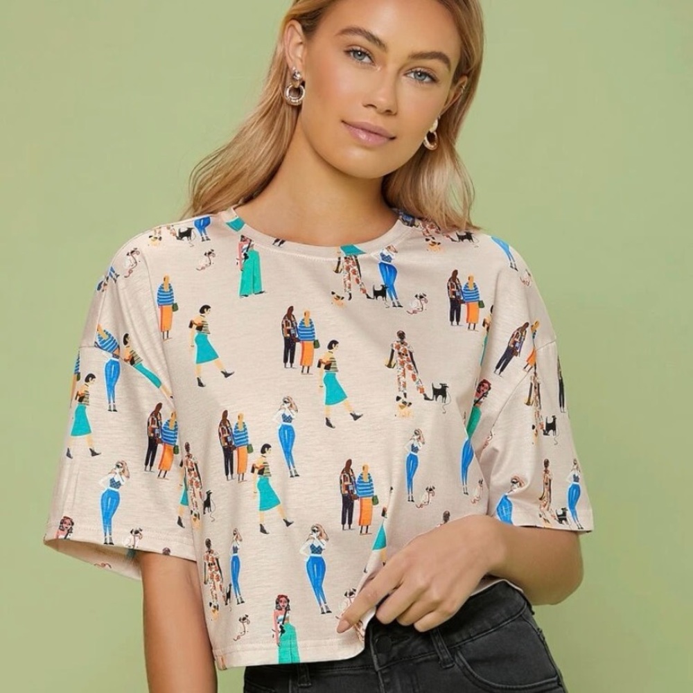 SHEIN X Penelope Ping Drop Shoulder Female Fashion Figure Graphic Tee Crop Top
